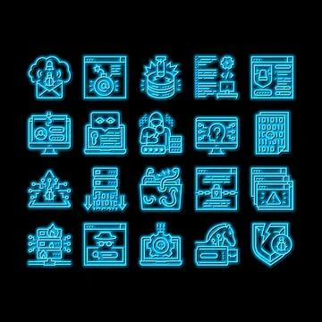 Cyber Security System Technology neon glow icon illustration 库存插图