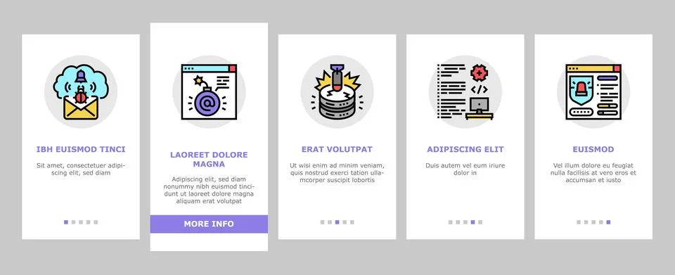 Cyber Security System Technology Onboarding Icons Set Vector 库存插图