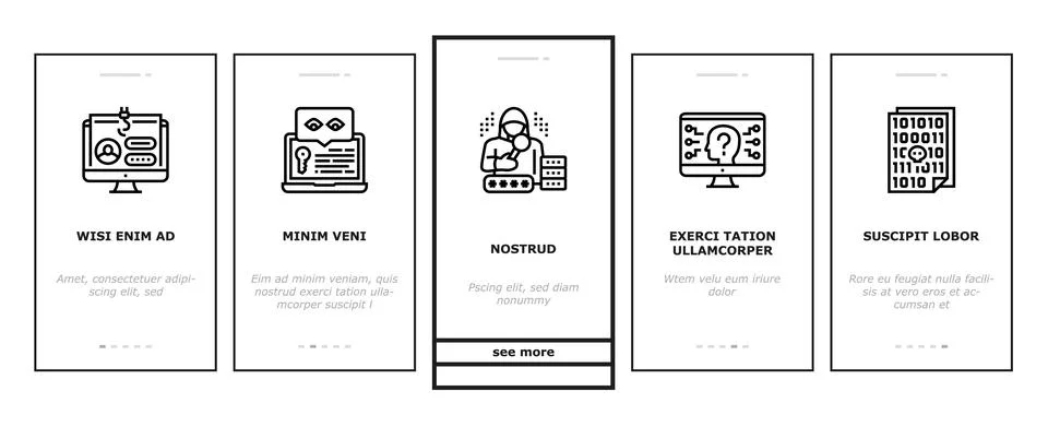 Cyber Security System Technology Onboarding Icons Set Vector 스톡 일러스트