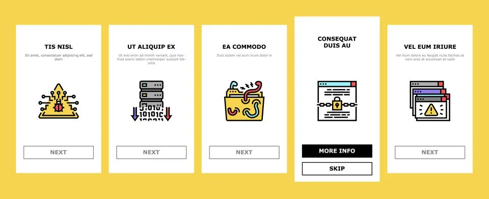 Cyber Security System Technology Onboarding Icons Set Vector 库存插图