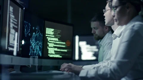 Cyber Security Team Working Night-Shift Stock Footage 85826991