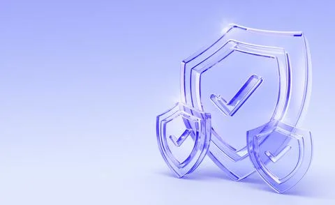 Cyber security tech 3d background - hologram glass shield with check mark Stock Illustration
