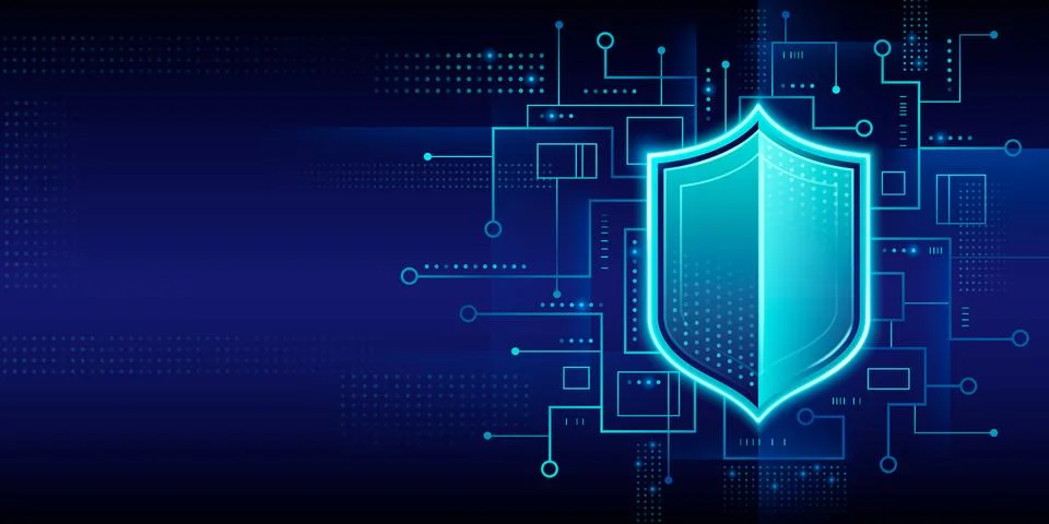 Cyber security tech background with shield icon Stock Illustration