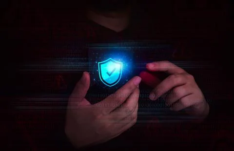 Cyber security technology and data protection privacy concepts. Shield icon.. Stock Photos