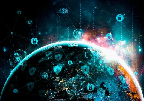 Cyber security technology and online data protection in innovative perception Illustrazione stock