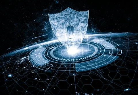 Cyber security technology and online data protection in innovative perception Illustrazione stock