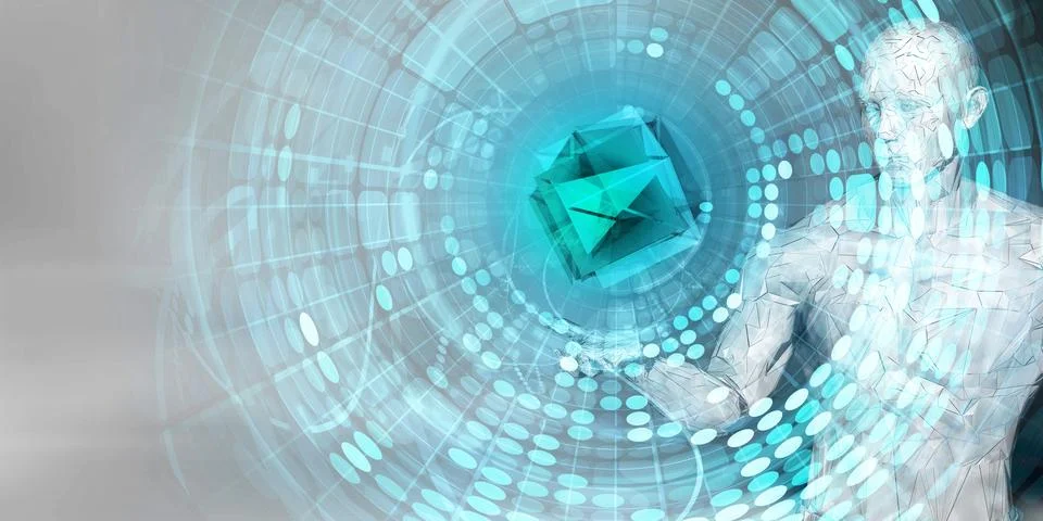 Cyber Security Technology With Blue Digital Interface Illustrazione stock