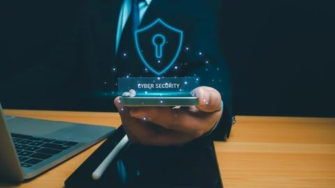Cyber security technology concept, Businessman use phone and computer onlin.. 스톡 사진