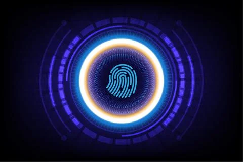 Cyber security technology concept fingerprint scanning, futuristic hi-tech .. Illustrazione stock