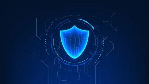 Cyber security technology shield with digital circuit patterns inside circl.. Stock Illustration