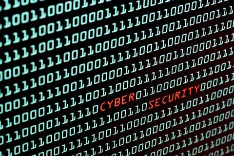 Cyber Security text and binary code concept from the desktop screen, select.. Illustration