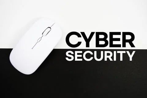 Cyber Security text and wireless mouse on white and black background 写真素材