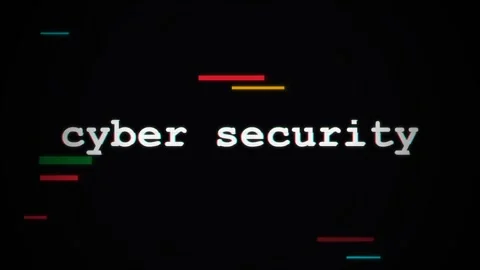 Cyber Security Text Animation with Digital Glitch Effect on Black Background. Stock Footage 336620451