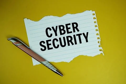Cyber Security text written on paper torn top view on yellow background Stock Photos