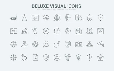 Cyber security thin black and red line icons set, protection and data safety 스톡 일러스트