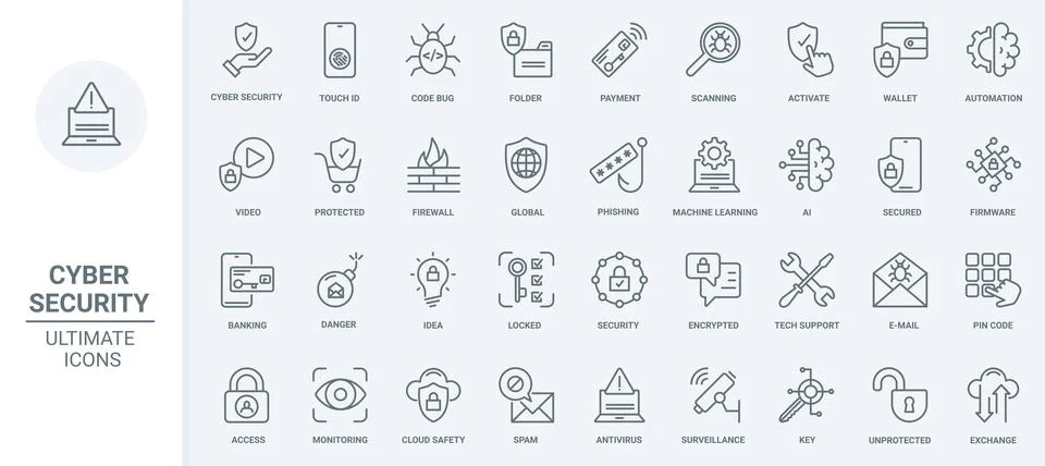 Cyber security thin line icons set, data safety and secure access technology, AI イラスト素材