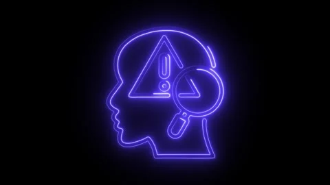 Cyber security threat analysis revealing hidden problems with neon head out.. Stock Footage 309914147