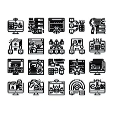 Cyber security threat and data hacking protection icons Stock-Illustration