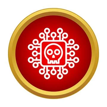 Cyber security threat icon with skull on microchip イラスト素材