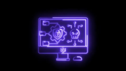 Cyber security threat neon style computer screen showing hacking process lock Stock Footage 322958939