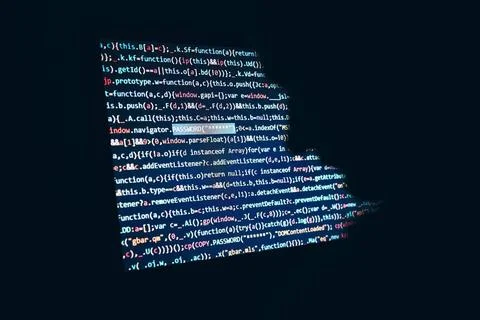 Cyber security threat. Shadow of man using computer and coding. Internet a... Stock Photos
