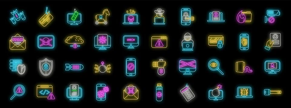 Cyber security threats and data protection in neon style, protecting digita.. 스톡 일러스트