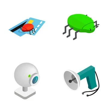 Cyber security threats and digital crime isometric icons イラスト素材