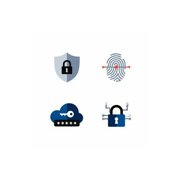 Cyber Security Vector Icons Set Shield Lock Fingerprint Cloud Protection Pas Illustrazione stock