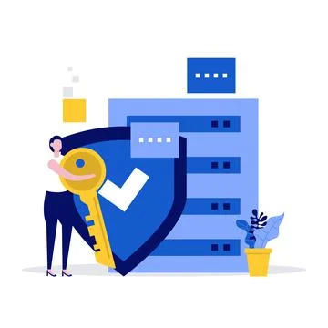 Cyber security vector illustration concept with characters. Data security, pr Stock Illustration