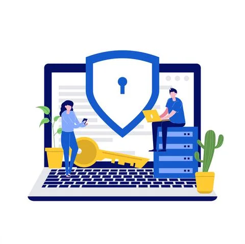 Cyber security vector illustration concept with characters. Data security, pr Stock Illustration