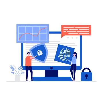 Cyber security vector illustration concept with characters. Data security, pr Stock Illustration