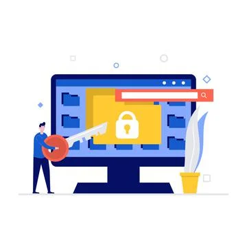 Cyber security vector illustration concept with characters. Data security, pr Stock Illustration