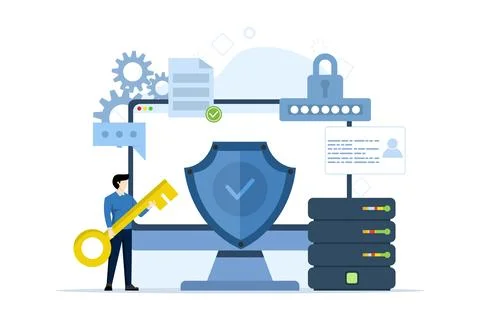 Cyber security vector illustration concept with characters. Data security. イラスト素材