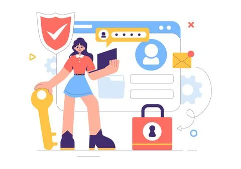 Cyber Security Vector Illustration of Data Protection, Safety Measures, and.. Stock Illustration