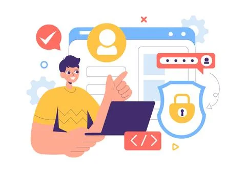 Cyber Security Vector Illustration of Data Protection, Safety Measures, and.. 스톡 일러스트