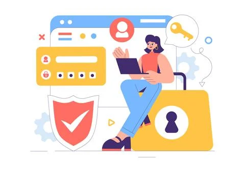 Cyber Security Vector Illustration of Data Protection, Safety Measures, and.. Stock Illustration