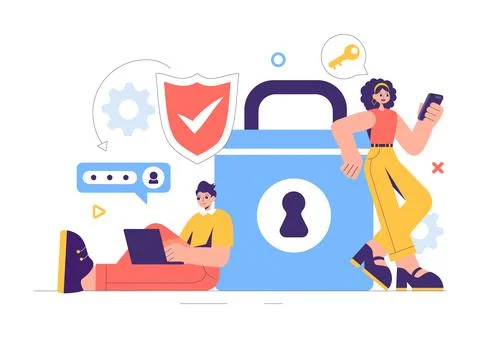 Cyber Security Vector Illustration of Data Protection, Safety Measures, and.. Stock Illustration