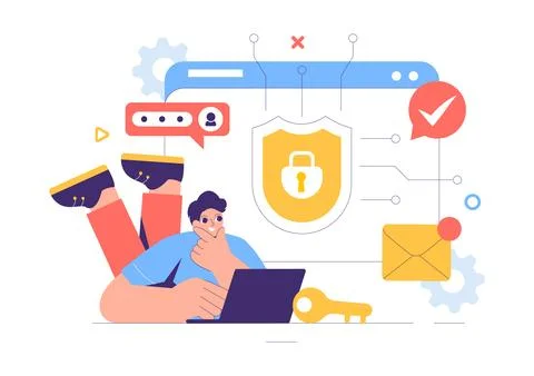 Cyber Security Vector Illustration of Data Protection, Safety Measures, and.. Stock Illustration