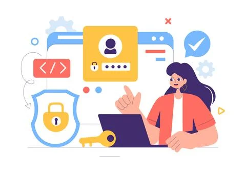 Cyber Security Vector Illustration of Data Protection, Safety Measures, and.. Stock Illustration