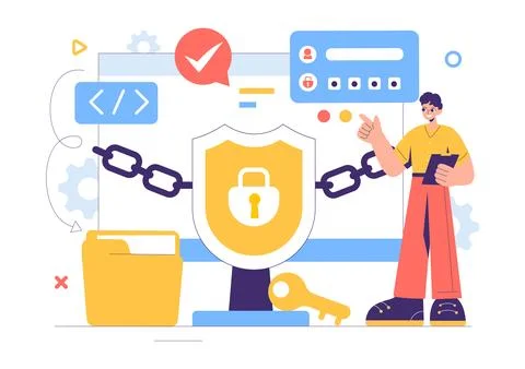 Cyber Security Vector Illustration of Data Protection, Safety Measures, and.. Stock Illustration