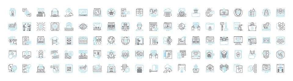 Cyber security vector line icons set. Cybersecurity, Cybercrime, Hacking 스톡 일러스트