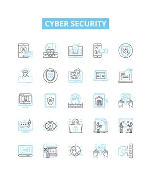 Cyber security vector line icons set. Cybersecurity, Cybercrime, Hacking 스톡 일러스트