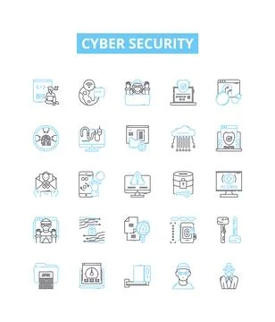 Cyber security vector line icons set. Cybersecurity, Cybercrime, Hacking 스톡 일러스트