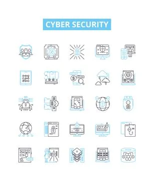 Cyber security vector line icons set. Cybersecurity, Cybercrime, Hacking 스톡 일러스트
