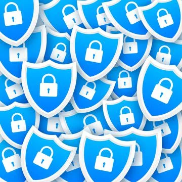 Cyber security vector logo with shield and check mark. Sticker boom style Illustrazione stock