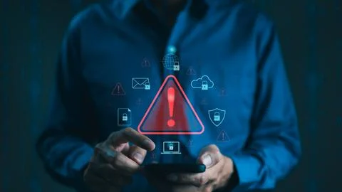 Cyber security warning alert system concept. Businessman use smartphone. Stock Photos