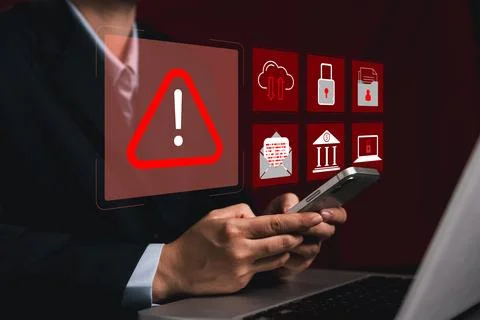 Cyber security warning alert system concept. computer network compromised i.. Stock Photos