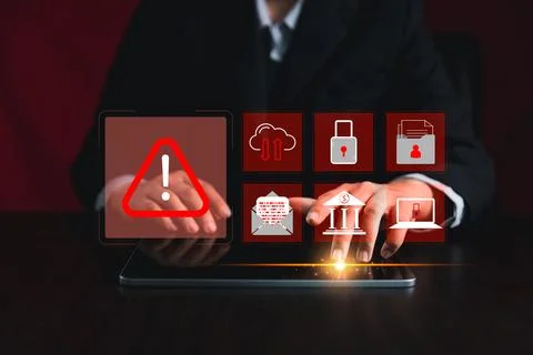 Cyber security warning alert system concept. computer network compromised i.. Stock Photos