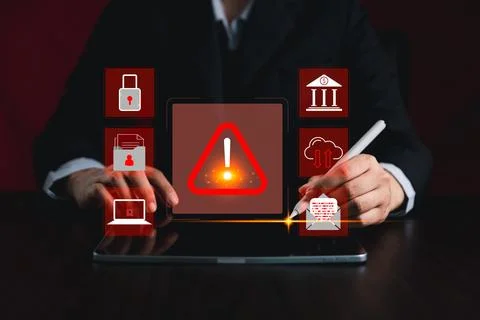 Cyber security warning alert system concept. computer network compromised i.. Stock Photos