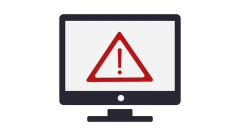 Cyber security warning icon with computer and warning sign Stock Illustration